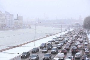 Снегопад в Москве на Тверской улице