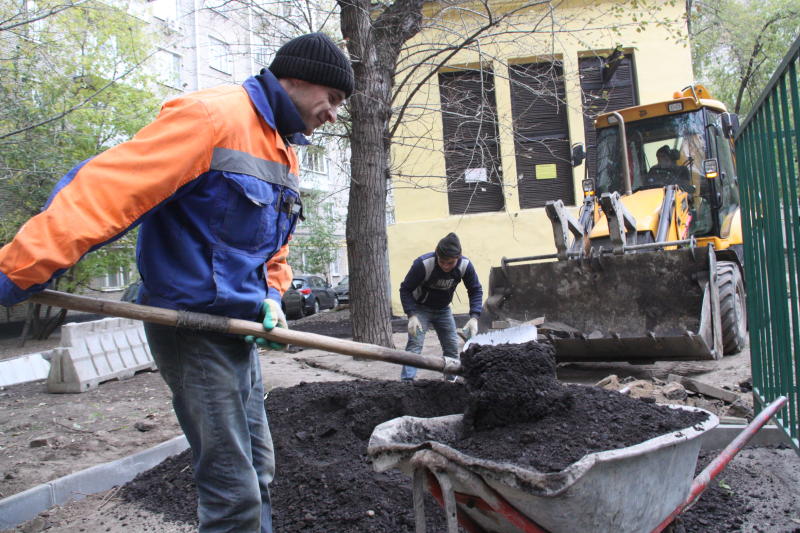 сотрудники «Жилищника» провели работы по озеленению двора. Фото: Павел Волков, "Вечерняя Москва"