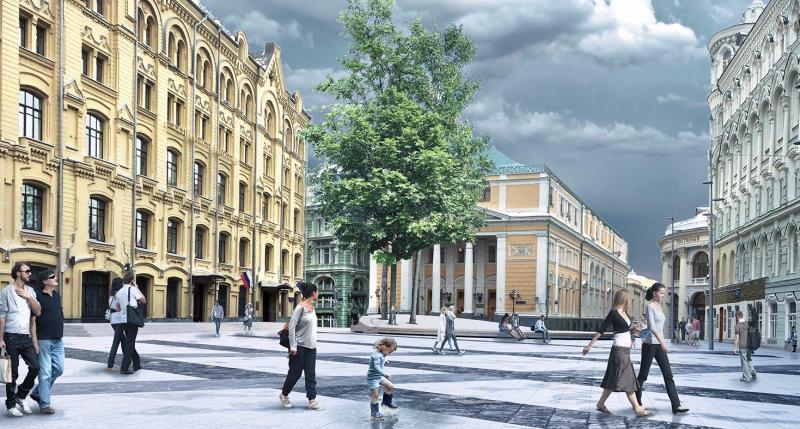 Проект пешеходной зоны на Биржевой площади. Фото: mos.ru