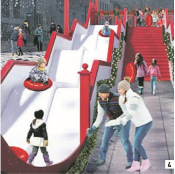 Визуализация площадок фестиваля «Путешествие в Рождество — 2019»: горка «На семи холмах» в Столешниковом переулке
