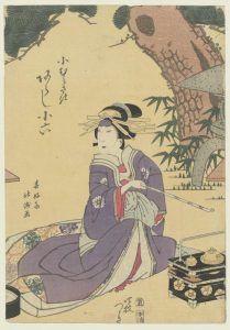 На выставке представлены гравюры японских мастеров, в том числе работа Кикугавы (ок.1811–1814 гг)