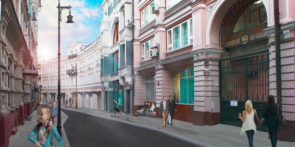 Проекты благоустройства улицы Ильинки: изношенное покрытие заменят, уложат бордюрный камень, установят красивые фонари. Фото: Комитет по градостроительной политике и строительству города Москвы