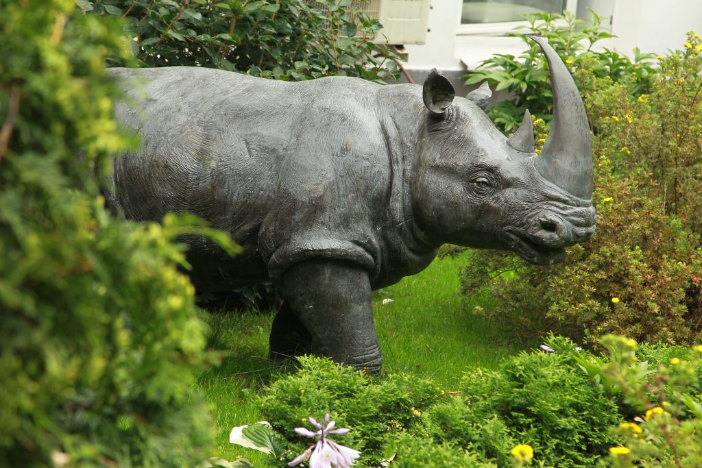 Двор украшен скульптурной композицией носорога и гуся. Фото: Наталия Нечаева, «Вечерняя Москва»