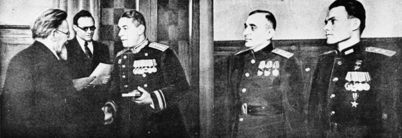 1945 год. Волошин (крайний справа) на вручении Ордена Суворова I степени в Кремле. Фото: VETERAN.CAOVD.RU