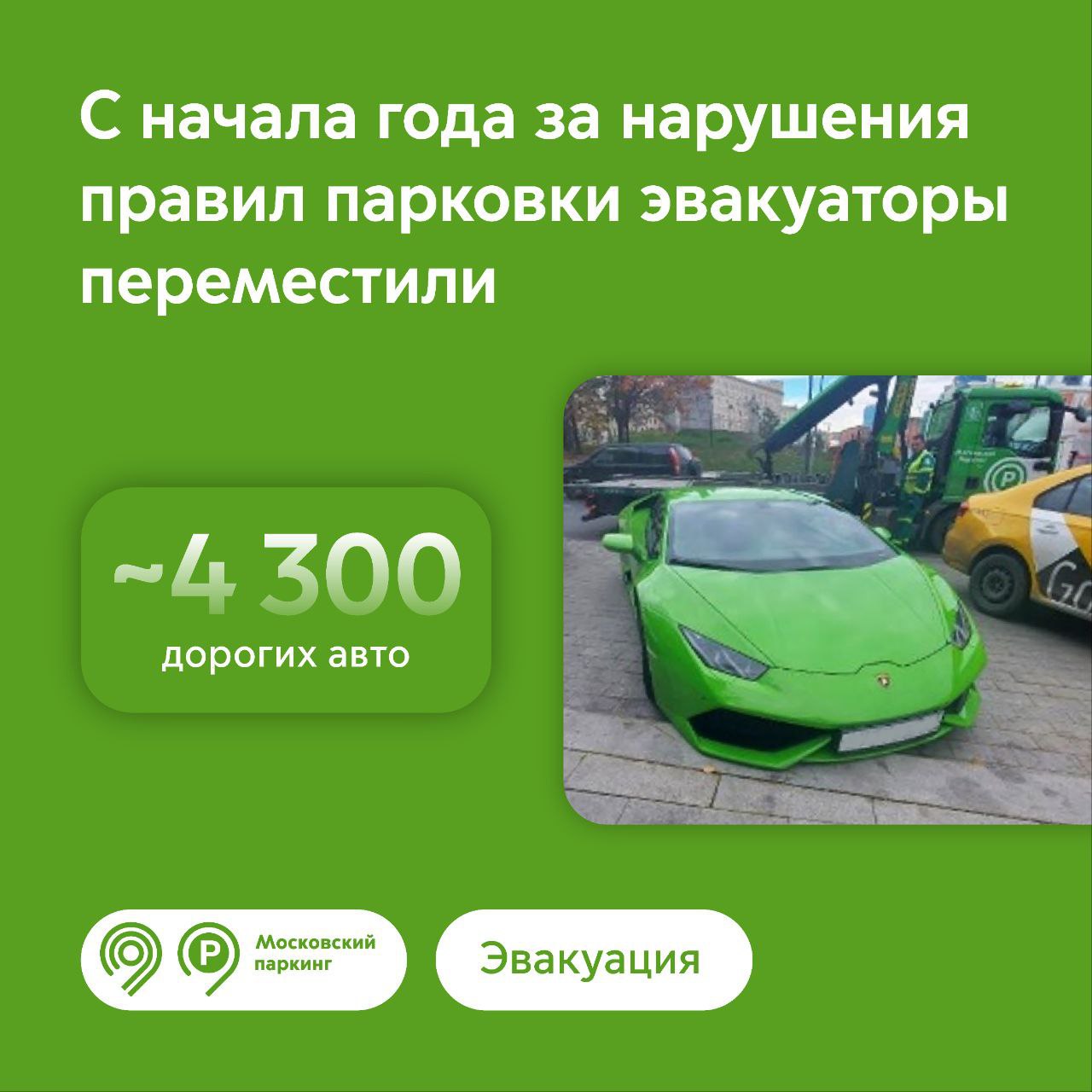 С начала 2022 года эвакуаторы «Московского паркинга» переместили более 4,3  тысяч люксовых автомобилей на спецстоянку за нарушения правил парковки