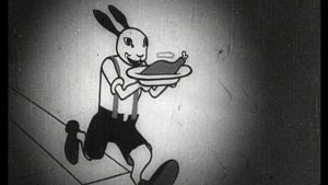 Кадр из мультфильма Георгия Васильева «Невероятно, но факт»(1932): кролик рекламирует жаркое из... мяса своих собратьев. Фото: «Росфильм»
